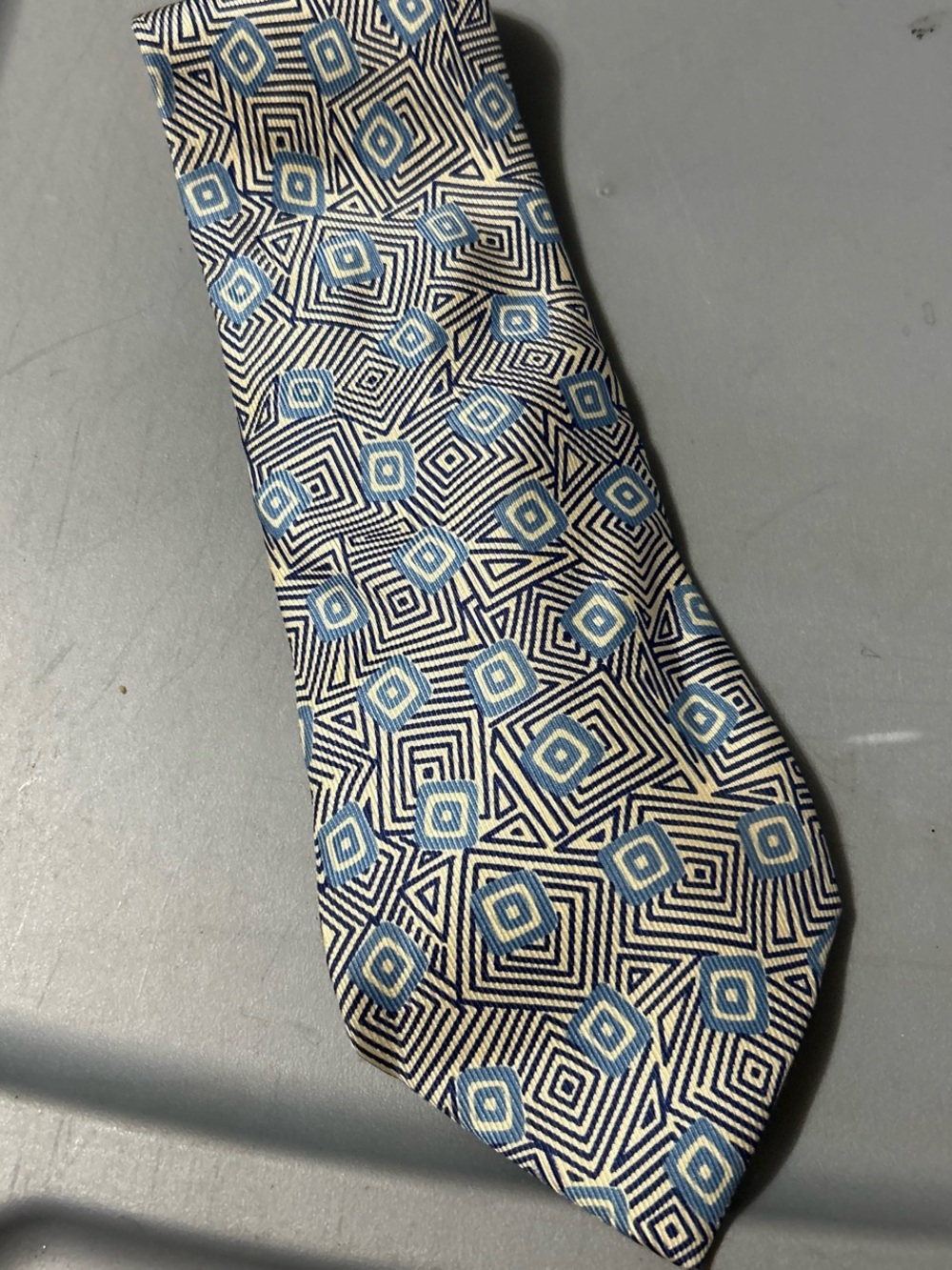 Paul Stuart Blue and White Geometric Silk Tie